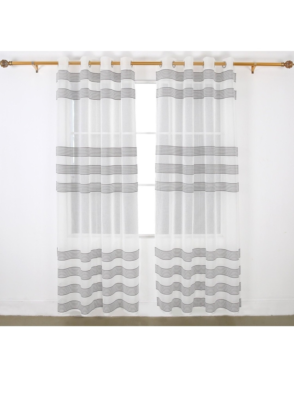 The Big One Curtain Panels with Blue Stripes